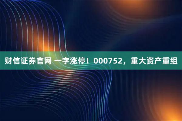 财信证券官网 一字涨停！000752，重大资产重组